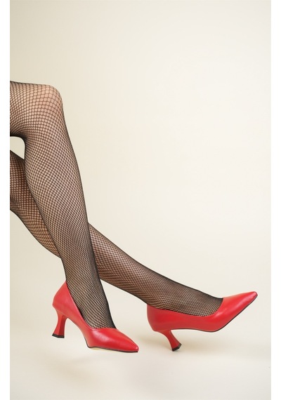 Alçak Topuklu Stiletto Kırmızı Kırmızı