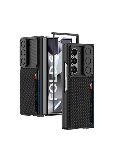 Galaxy Uyumlu Z Fold 6 Kılıf Kamera Korumalı Karbon Fiber Arka Yüzey Redclick Kartlıklı Kıpta Sert Kapak