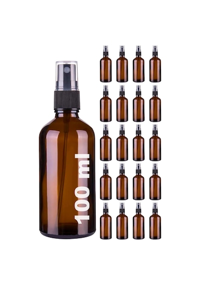 Afracam Amber 100 Ml Plastik Kapaklı Siyah Sprey Fısfıs Kolonya Dezenfektan Cam Şişe 20 Adet