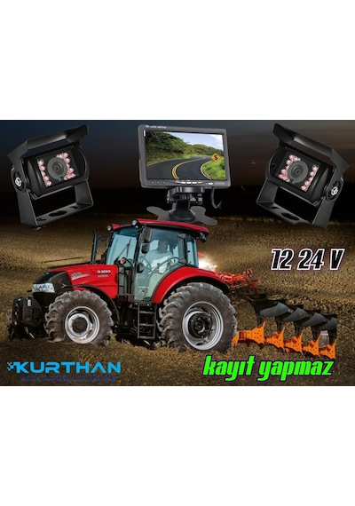 Tarımsal Araç 7 İnç Monitör 2 Adet Kamera Seti 12 24 Volt