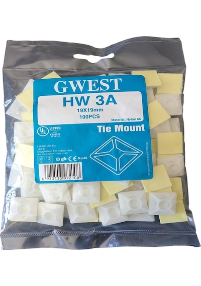 Gwest Yapışkan Kroşe 19X19 - 28X28Mm Yapışkanlı Kablo Bağı Tutucu 28X28 Mm Kroşe N11.303