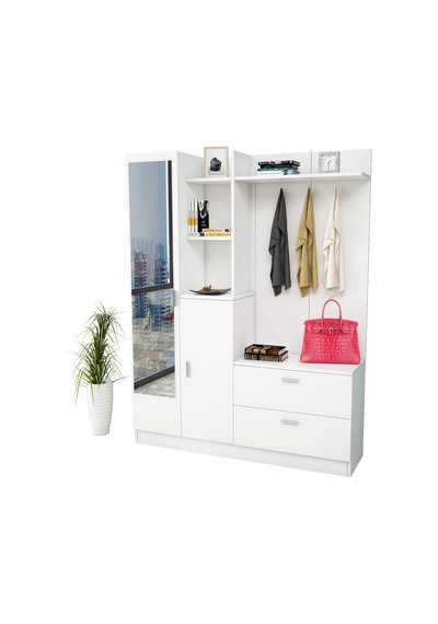 Robinhome Robin Home Vestiyer Ayakkabılık Portmanto Aynalı Raf Beyaz No 5