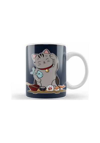 Sushi Cat Lucky Kedi Kupa Bardak Porselen Karışık