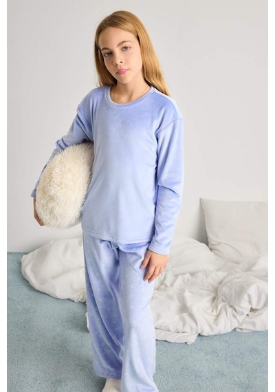 Defacto Pijama Takımı Polar Uzun Kollu Üst Uzun Alt Kız Çocuk D1068a825wnbe250 Mavi-be250