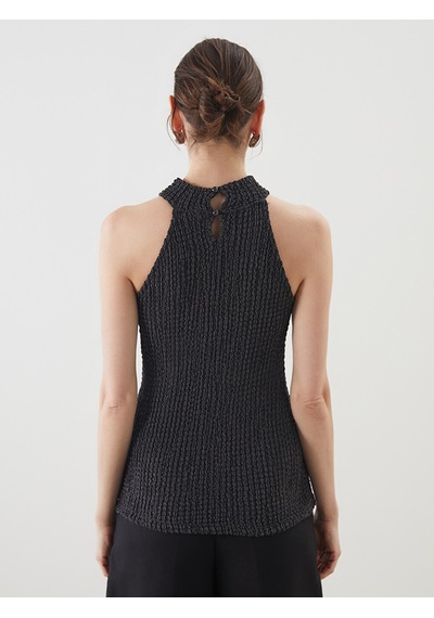 Lcwaıkıkı Classic Siyah Halter Yaka Dokulu Kadın Bluz