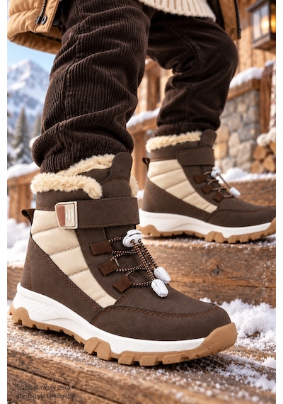 Muggo Peak İçi Kürklü Cırtlı Ve Bağcıklı Unisex Çocuk Kar Botu Kahverengi