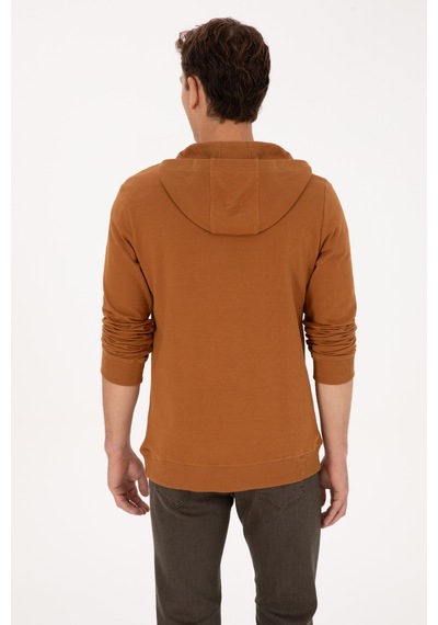 U.S. Polo Assn. Erkek Regular Fit Yarım Fermuarlı Kapüşonlu Camel Sweatshirt 50316391-VR233