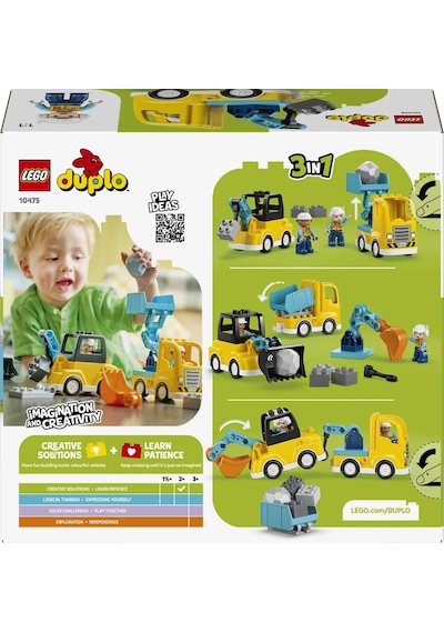 LEGO® DUPLO® Kasabası 3'ü 1 Arada İnşaat Araçları 10475 - 2 Yaş ve Üzeri Çocuklar için Yaratıcı Oyuncak Yapım Seti (22 Parça)