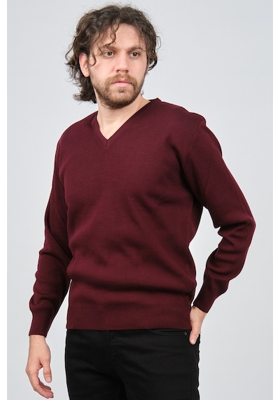 Ateş Triko Erkek V Yaka Düz Kazak 6091026 Bordo Bordo