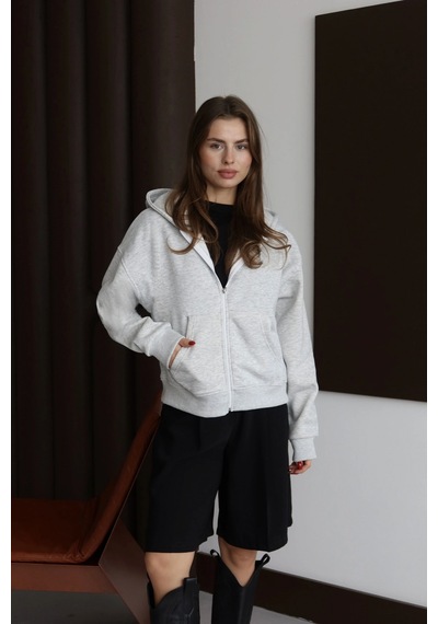 Kazax 3 İplik Şardonlu Kapşonlu Hoodie Frm Gri P510437 Gri