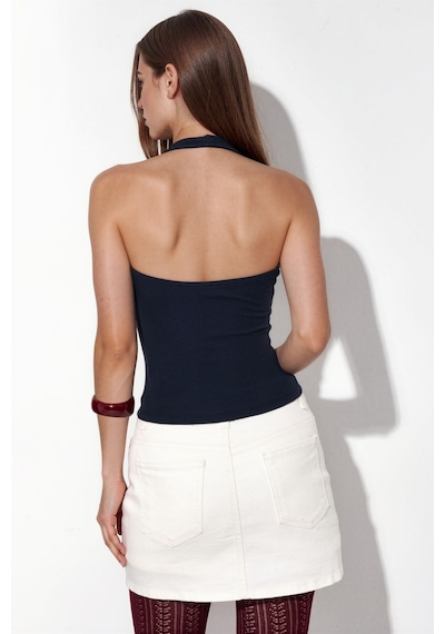 Hiccup Busem İşlemeli Slim Fit Kolsuz Bluz Lacivert