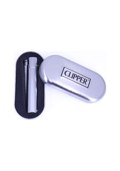 Clipper Özel Kutusunda Rüzgardan Etkilenmez Jet Alev Metal Çakmak - Parlak Gümüş Renk
