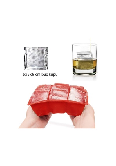 Gri Silikon 6'lı Kare Buz Kalıbı - 6 Bölmeli Buzluk 5cm Dev Buz Küpleri - Sunum Buz Küpü Silikon Diğer