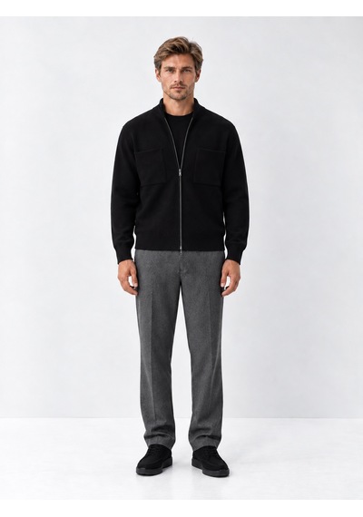 Xint Siyah Regular Fit Dik Yaka Pamuklu Hırka 801666