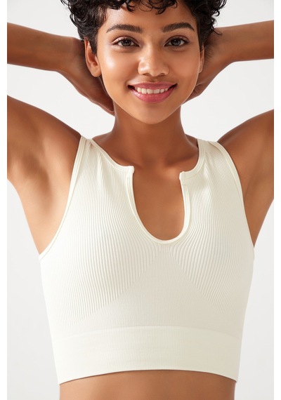 Los Ojos Kadın Ekru Askılı Fitilli Crop Top Büstiyer Scoop Ekru