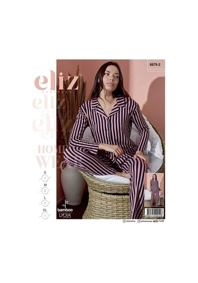 Eliz 7005-18 Çizgili Pamuk Kadın Pijama Takımı Çok Renkli