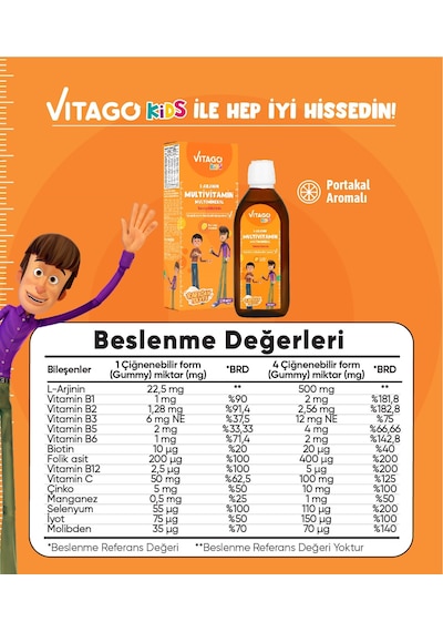 Vitago Kids-L-Arjinin Rafadan Tayfa Multivitamin Şurup 150 ML