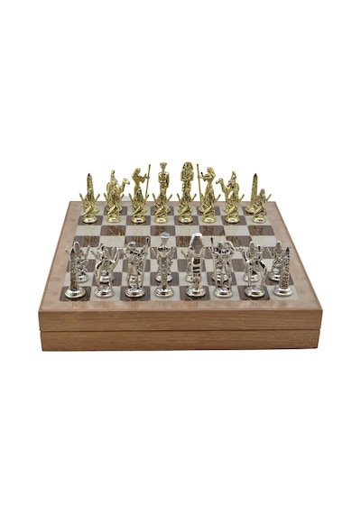 Gifthome Metal Mısır Satranç Takımı Parlak Ve Rustik Desenli Mdf Sandıklı Satranç Tahtası 36x36x6 Cm.