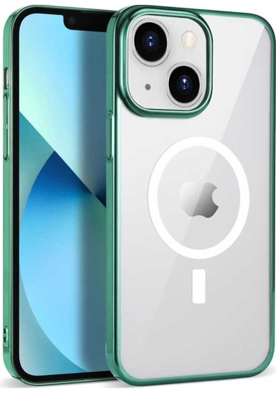 Apple Uyumlu iPhone 14 Plus Kılıf Zore Wireless Şarj Özellikli Pixel M-safe Kapak Koyu Yeşil