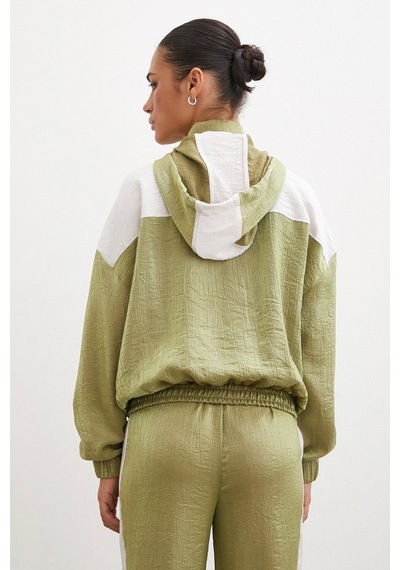 Fermuarlı Garnili Sweatshirt Haki Haki