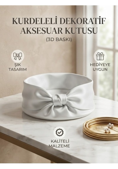 Kurdeleli Dekoratif Aksesuar Kutusu Beyaz