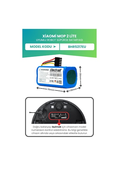 Xiaomi Mop 2 Lite Batarya 3.200mah Pil Robot Süpürge Batarya