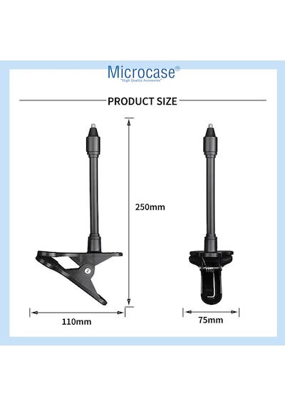Microcase Kıskaç Tutacaklı 1/4 Vida Girişli Esnek Web Kamera Bebek Kamerası Tutucu - Al5013 Siyah
