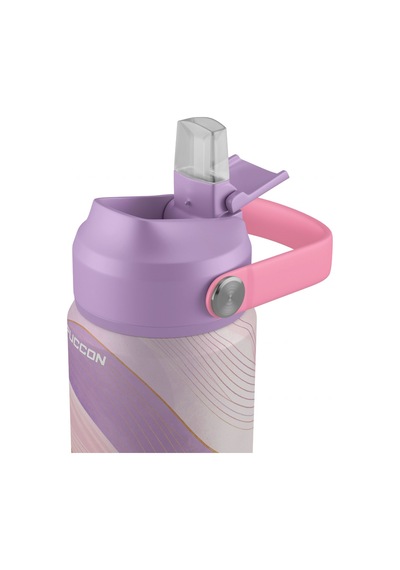 Puccon 540 Ml Dalga Desenli Lila Kız Çocuk Pipetli Çelik Termos Matara/suluk - 60056