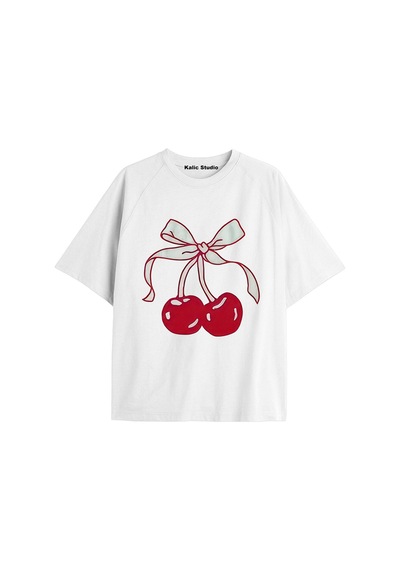 Kalic Studio Y2k Vintage Cherry Baskılı Siyah T-shirt Kod 53 Beyaz-53