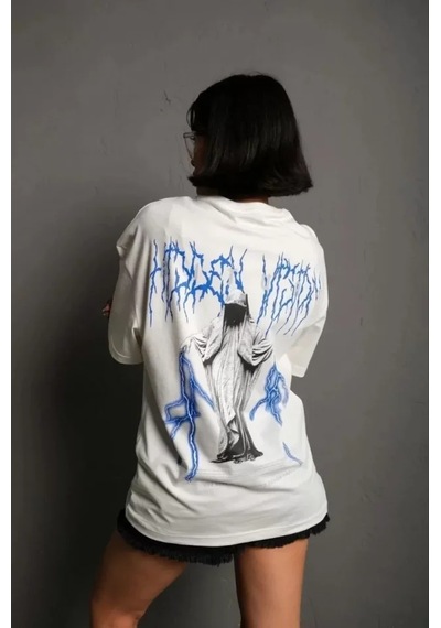 Sanatsal Baskılı Unisex Beyaz Galeri Serisi Oversize Tişört