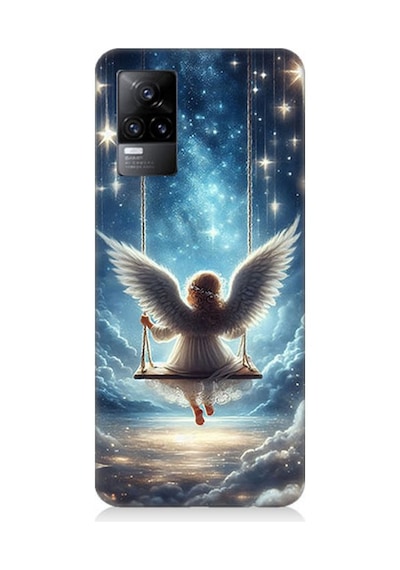 Vivo V21e Uyumlu Yıldızlarla Salıncakta Melek Desenli Silikon Kılıf Çok Renkli