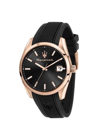 Maserati R8851151002 Silikon Kordon 5 Atm Suya Dayanıklı Siyah Renk Erkek Kol Saati Rose Gold