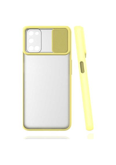 Kilifone - Oppo Uyumlu A92 - Kılıf Slayt Sürgülü Arkası Buzlu Lensi Kapak - Sarı
