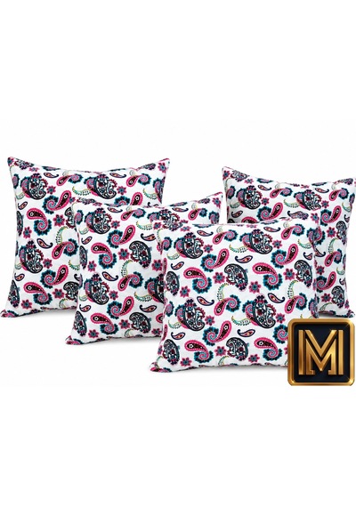 Kırlent 10 4'lü Dekoratif Paisley Kırlent Kılıfı Seti 45x45 Cm Kırmızı Çiçek Desenli Modern Salon Ve Koltuk Yastık Kılıfı Gizli Fermuarlı Çok Renkli