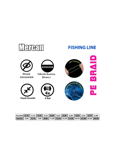 Mercan Pe Örgü Premium 4X İp 500 M Beyaz Misina