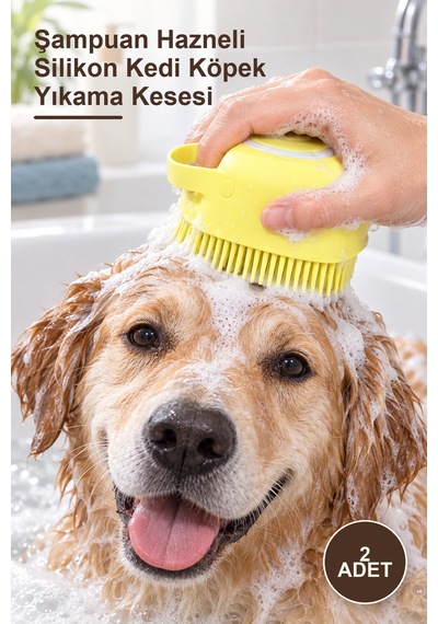 2 Adet Şampuan Hazneli Silikon Kedi Köpek Yıkama Kesesi