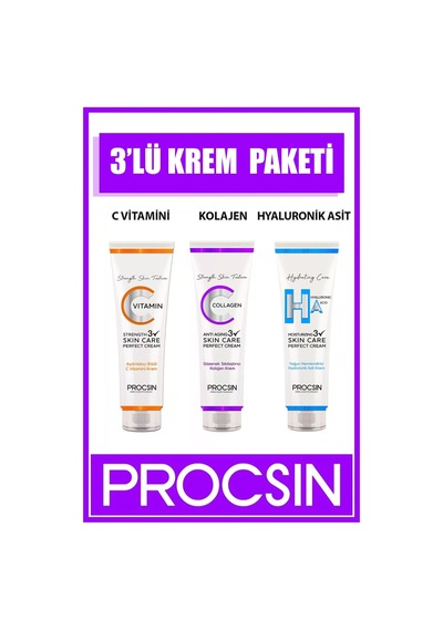 3'lü Krem Paketi - C Vitamini Krem, Kolajen Krem, Hyaluronik Asit Krem