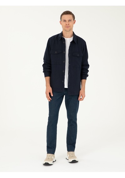 Cacharel Lacivert Regular Fit %100 Keten Gömlek Ceket Cacharel Lacivert Regular Fit %100 Keten Gömlek Ceket
