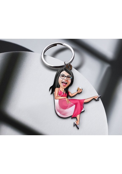 Bk Gift Kişiye Özel Patron Anne Karikatürlü Ahşap Anahtarlık-1 Sevgiliye Hediye, Arkadaşa Hediye, Doğum Günü Hediyesi