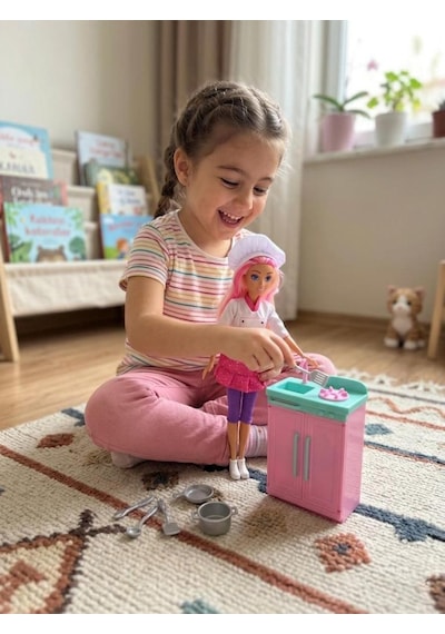 Elonna Mutfakta Aksesuarlı Şef Bebek Oyun Seti - Eklem Hareketli Şık Aşçı Oyuncak Bebek 30cm