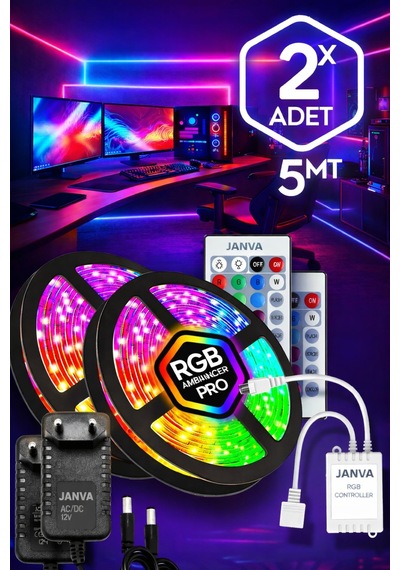 Şerit Led 5 Mt 300 Led Kumandalı 16 Renkli Silikon Yapışkanlı Adaptörlü Iç Ve Dış Mekan Aydınlatma Çok Renkli