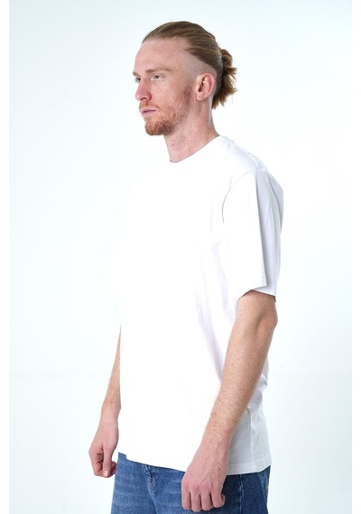 İntersivin Oversize Düz Beyaz Erkek T-shirt Beyaz