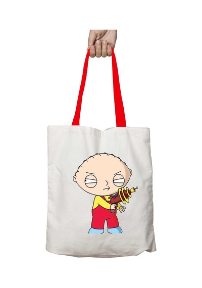 Art Hediye Kırmızı Kulplu Family Guy Stewie Yıkanabilir Omuz Çanta Çok Renkli