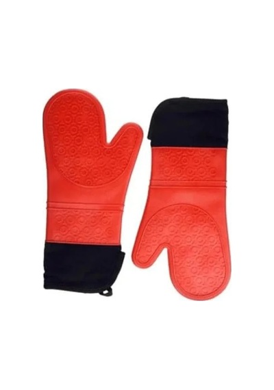 Kırmızı Silikon Yanmaz Mutfak Eldiveni - Isı Yalıtımlı 35 Cm 3 Lü Eldiven