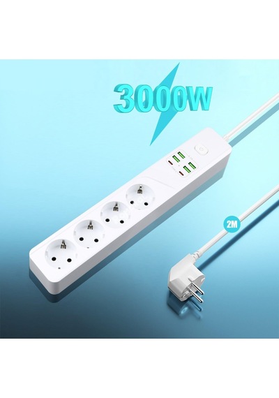 H-02 Termal Akım Korumalı 3000 W 10 Amper 4'lü Priz 2 Metre