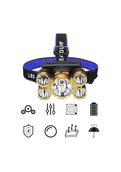 Rc-51 Şarjlı 5 Led 5x T6 Cree Led 36000 Lümen Profosyonel Kafa Feneri Lambası 4 Modlu Bisiklet Diğer