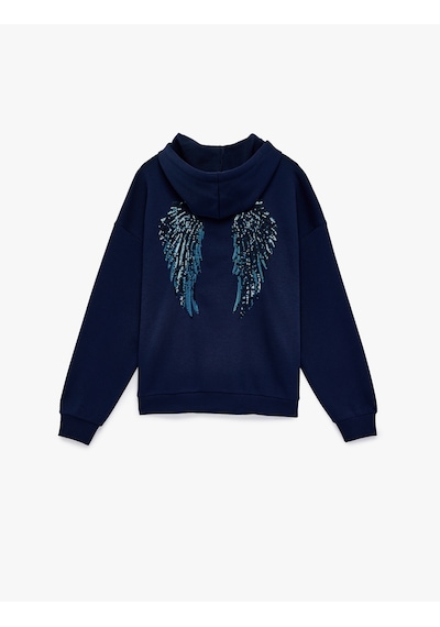 Koton Rahat Kalıp Kapüşonlu Arkası Baskılı Kanguru Cepli Fermuarlı Sweatshirt Lacivert 6sal10567ık Lacivert