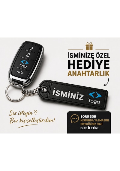 İsimli Togg Anahtarlık , Kişiye Özel - Hediyelik İsimli Togg Araç Logolu Anahtarlık - İsimli Araba A