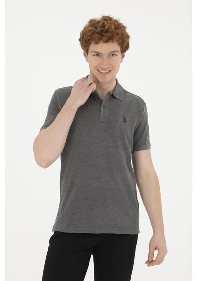 U.S. Polo Assn. Erkek Slim Fit Polo Yaka Antrasit Melanj Basic Tişört 50279573-VR081