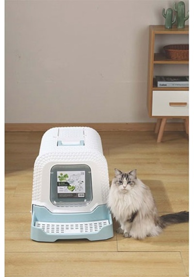M-pets Eco Rattan Kapalı Kedi Tuvaleti Mavi 69x42x41 Cm 244-53034.01